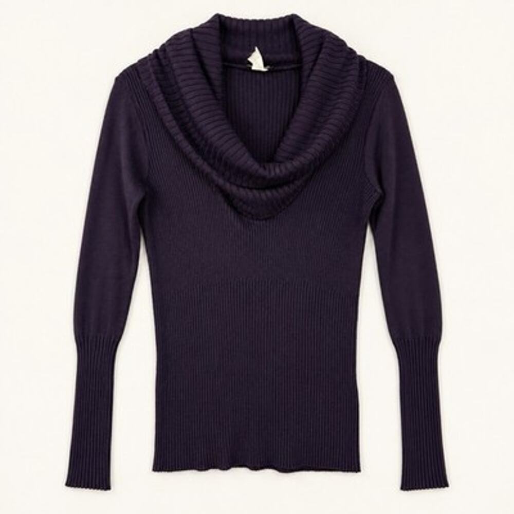 Venus Cowl neck Ribbed Knit Sweater size Large Purple Pullover Classic